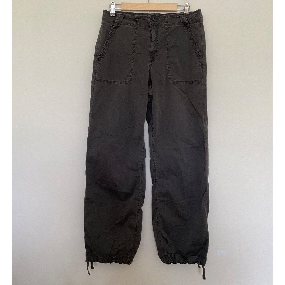 American Eagle Womens Stretch Parachute Cargo Pants Sz M Drawstring Hem Charcoal